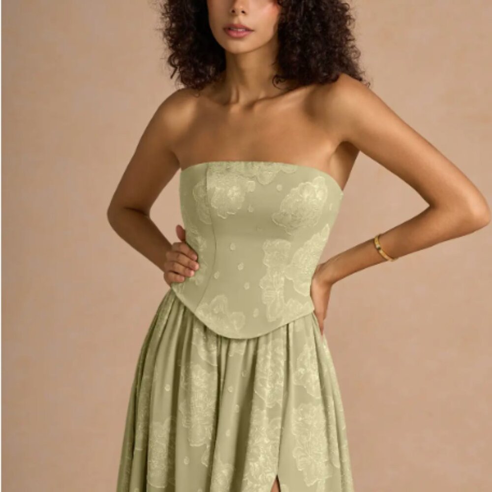Azazie Atelier Isaura Celadon Maxi Dress with Matching Satin Scard - Picture 6 of 10